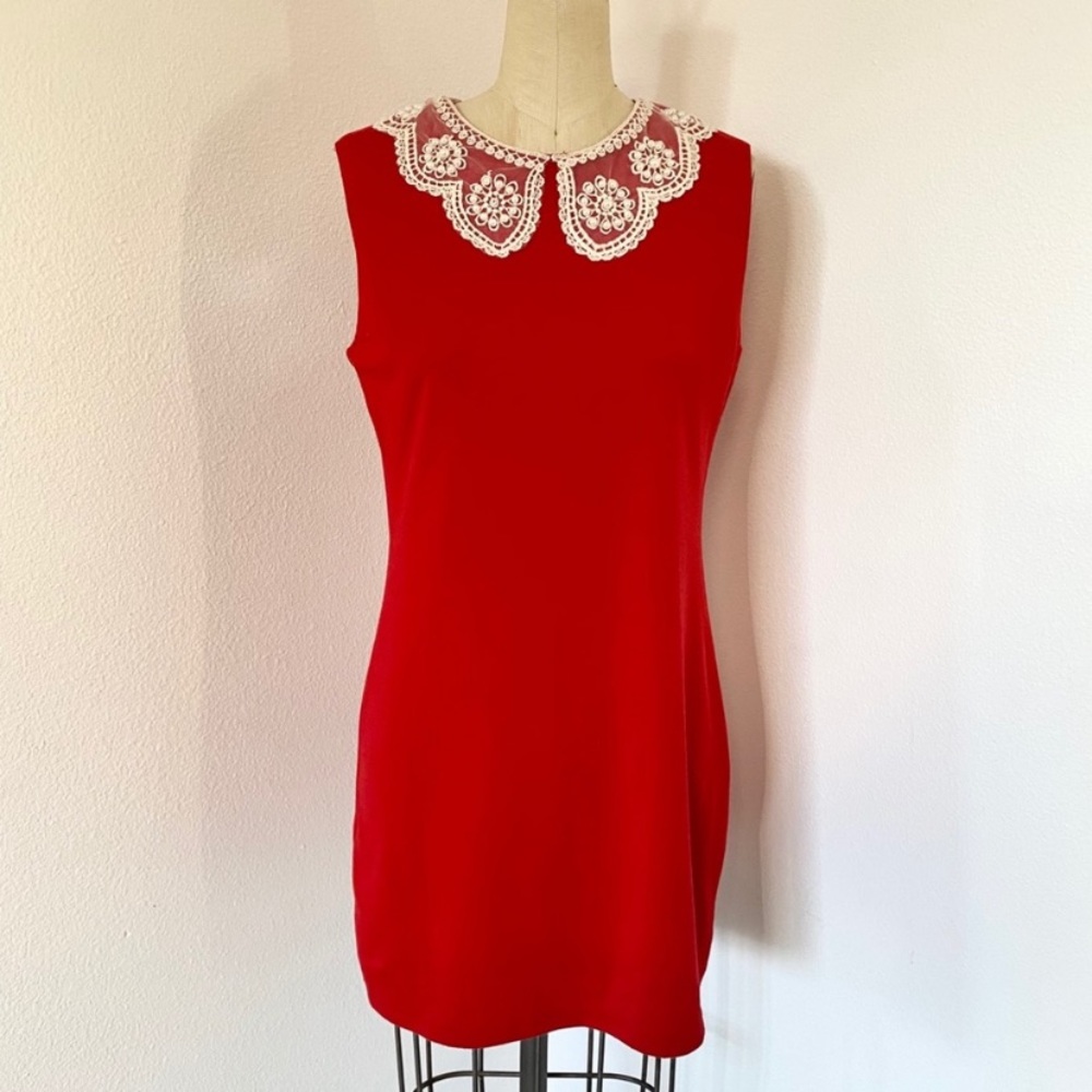 Red Lace Peter Pan Collar Mini Dress